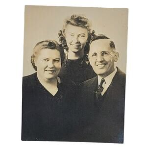 Vtg Original Monochrome Photo of Daughter with Her Parents Found Portrait